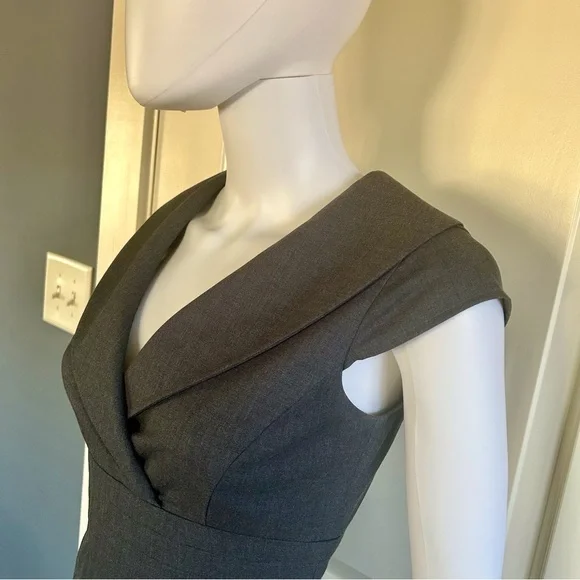 Calvin Klein Charcoal Wrap Cap Sleeve Banded Waist Dress - Picture 3 of 12